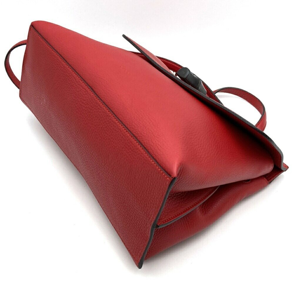 GUCCI Authentic Red Leather Bamboo Shoulder Bag - Picture 4 of 8